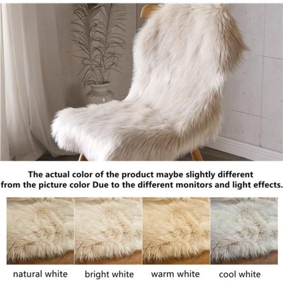 Faux Fur Sheepskin Rug Beige Home Area Rug for Bedroom, Fluffy Small Fur Rug - Picture 4 of 7